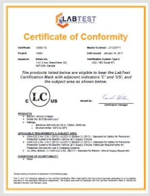 Certificat de conformité EVduty (EVC30)
